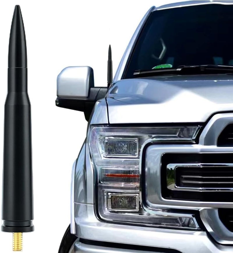 CZSWCH 50 Cal Truck Bullet Antenna Compatible with Ford F150 F250 F350 Raptor Bronco/Dodge RAM 1500 2500 3500/Chevrolet Silverado & GMC Sierra-Short Replacement Antenna 1990 - Current (Black) - Image 1